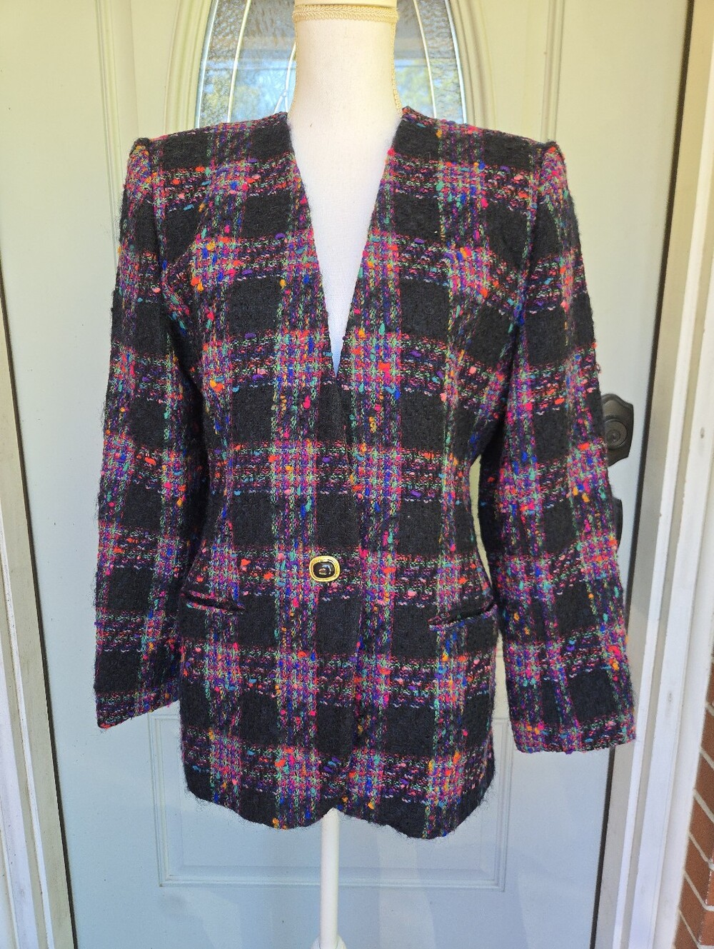 Lord & Taylor Vintage Plaid Tweed Wool Blazer